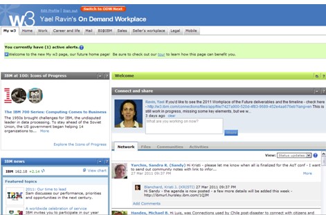 IBM intranet home page with Connect portlet June 2011
