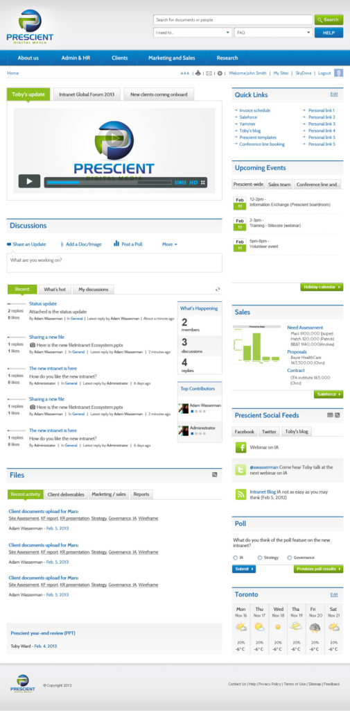 Prescient intranet home page using SharePoint 2013